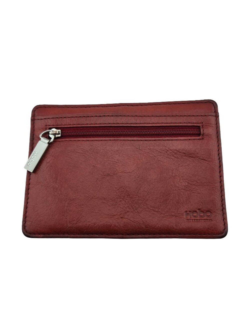 Hobo International Burgundy Leather Zip Card Holder Wallet ID Coin Pocket